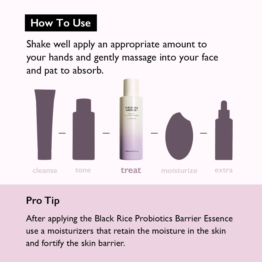 Wonder Black Rice Probiotics Barrier Essence 4.05 Fl. Oz., Essence Toner to Strengthen Skin Barrier with Ceramides, Fermented Ingredients, Soothing, Moisturizing, Plumping