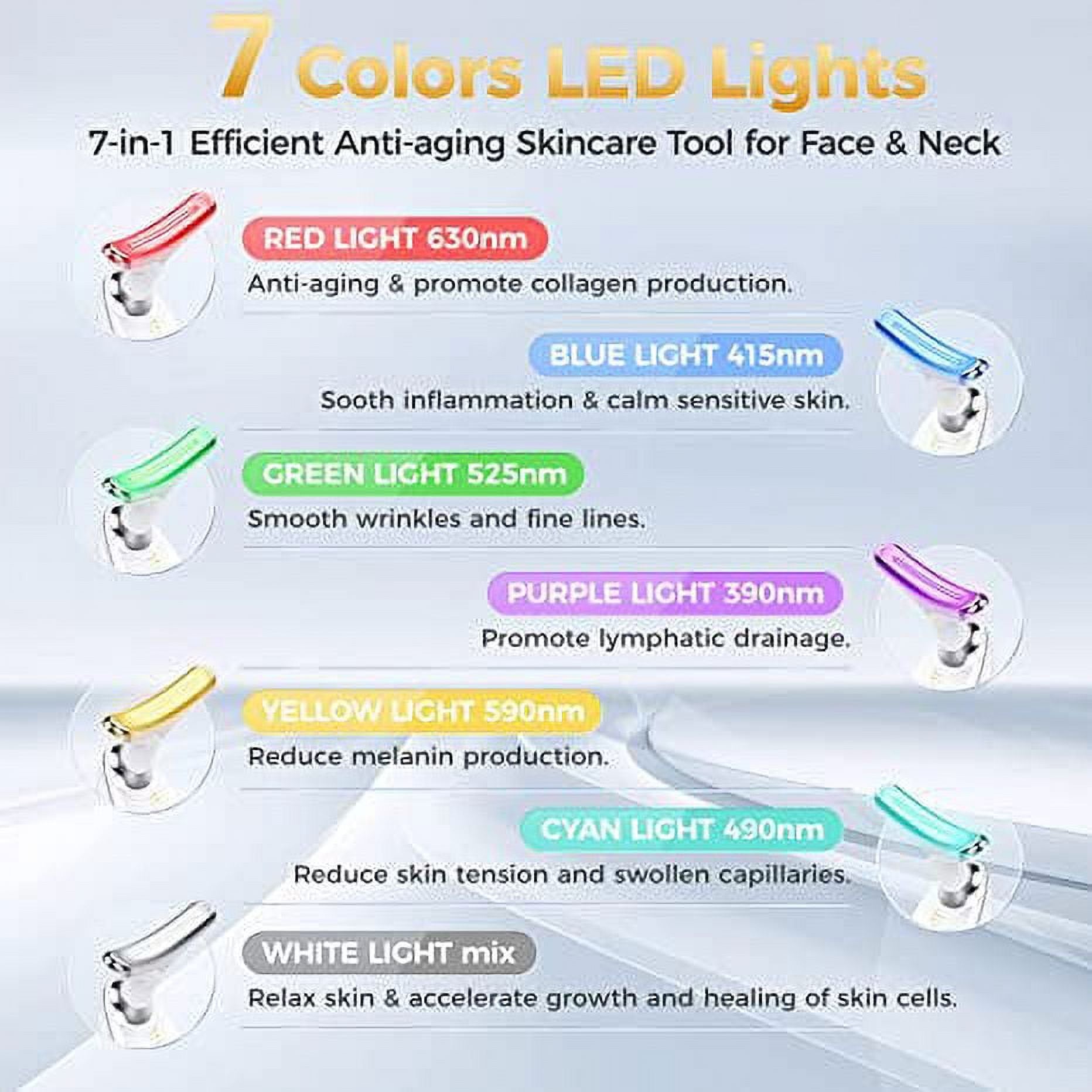 1Red Light Therapy for Face, 7 Color LED Face Skin Rejuvenation for Face & Neck Beauty Device, Deplux Neck Tightening Device, Glossy Black