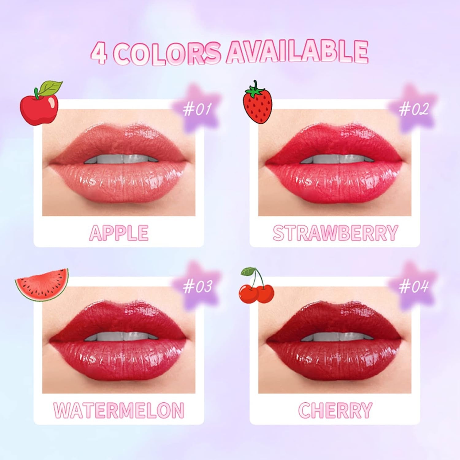 4 Colors Lip Tint Lip Stain Lip Tint Stain Set Plumping Lip Gloss Set Tinta Para Labios Hydrating Moisturizing Liquid Lipstick Non Stick Cup Lip Color Makeup (#01#02#03#04)
