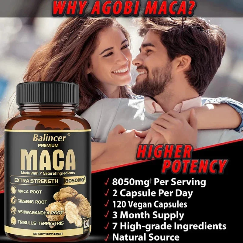 Maca Root Supplement - with Ginseng and Black Pepper Extracts for Energy, Endurance, Muscle Strength and Performance