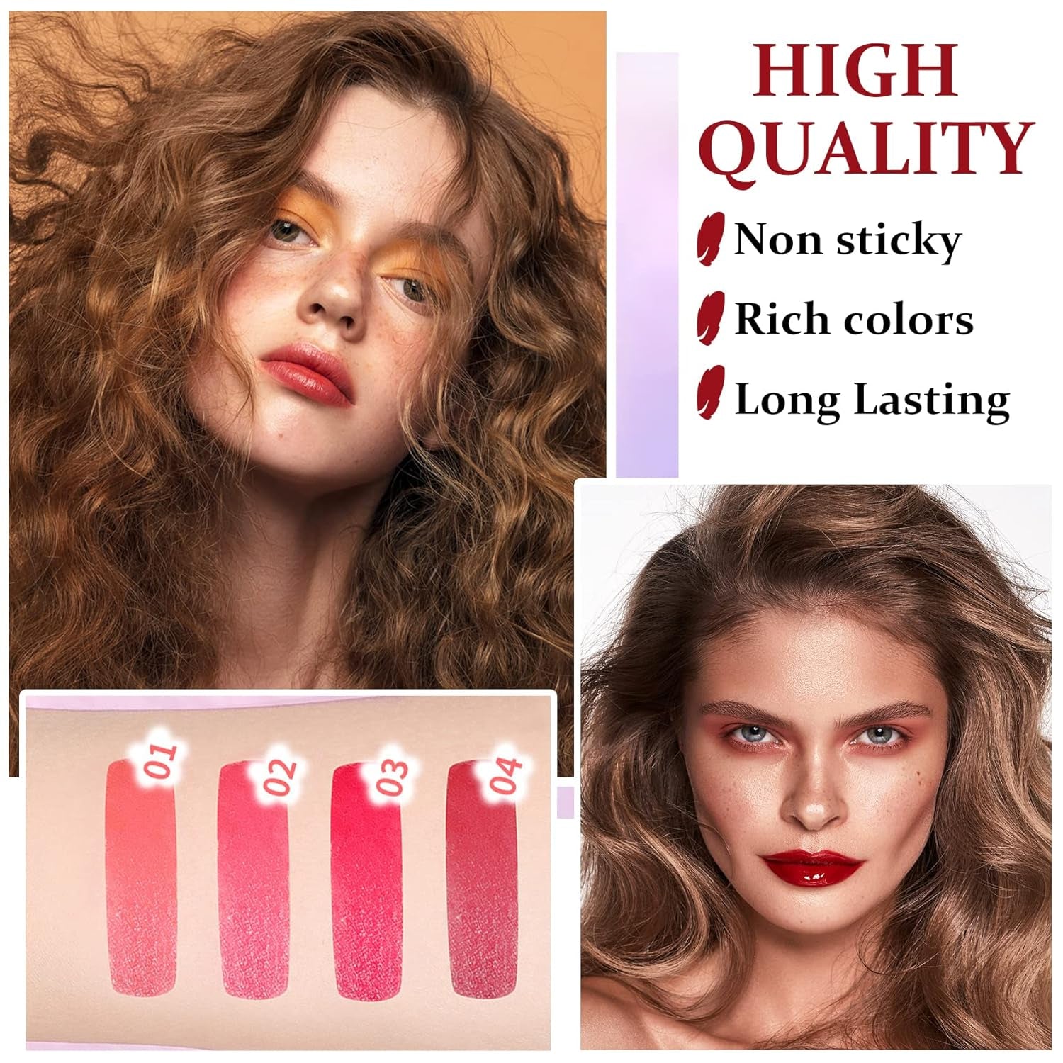 4 Colors Lip Tint Lip Stain Lip Tint Stain Set Plumping Lip Gloss Set Tinta Para Labios Hydrating Moisturizing Liquid Lipstick Non Stick Cup Lip Color Makeup (#01#02#03#04)