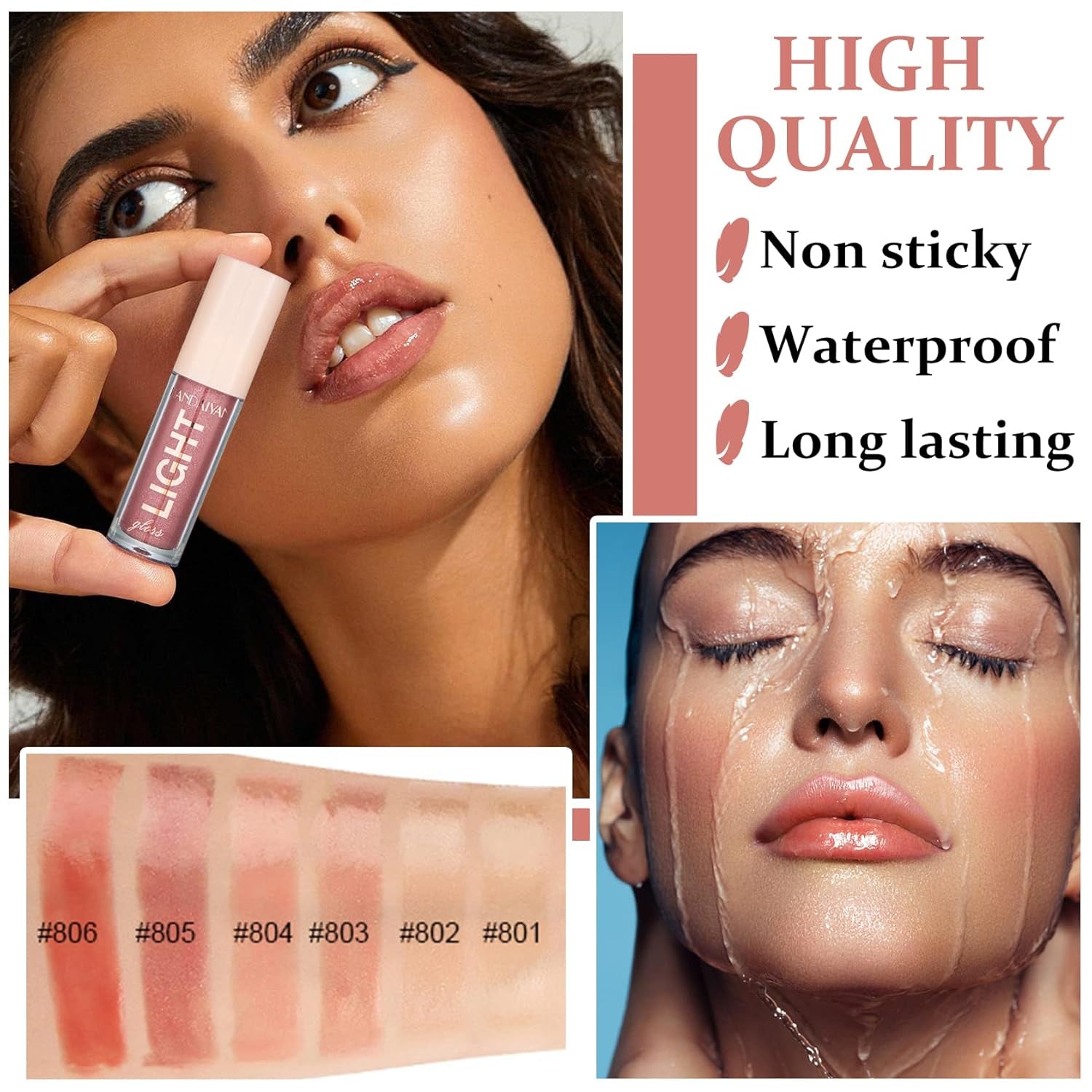 Plumping Moisturizing Lip Gloss Lipgloss,Nude Lip Gloss Lip Stain Long Lasting Waterproof,Shine Glossy Liquid Lipstick for Women Girls Lip Makeup Gift - 01