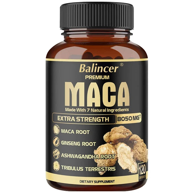Maca Root Supplement - with Ginseng and Black Pepper Extracts for Energy, Endurance, Muscle Strength and Performance