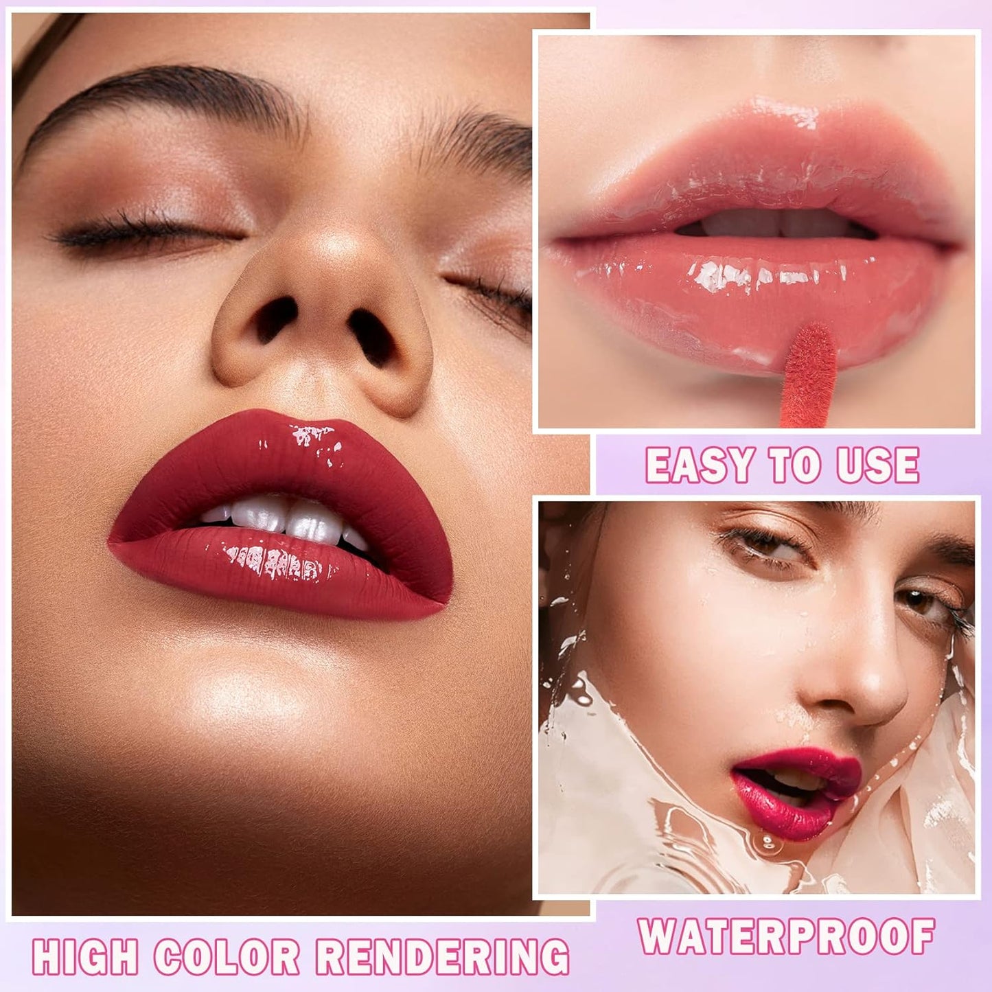 4 Colors Lip Tint Lip Stain Lip Tint Stain Set Plumping Lip Gloss Set Tinta Para Labios Hydrating Moisturizing Liquid Lipstick Non Stick Cup Lip Color Makeup (#01#02#03#04)