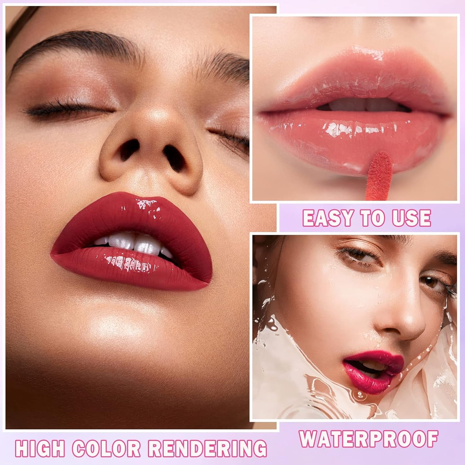 4 Colors Lip Tint Lip Stain Lip Tint Stain Set Plumping Lip Gloss Set Tinta Para Labios Hydrating Moisturizing Liquid Lipstick Non Stick Cup Lip Color Makeup (#01#02#03#04)