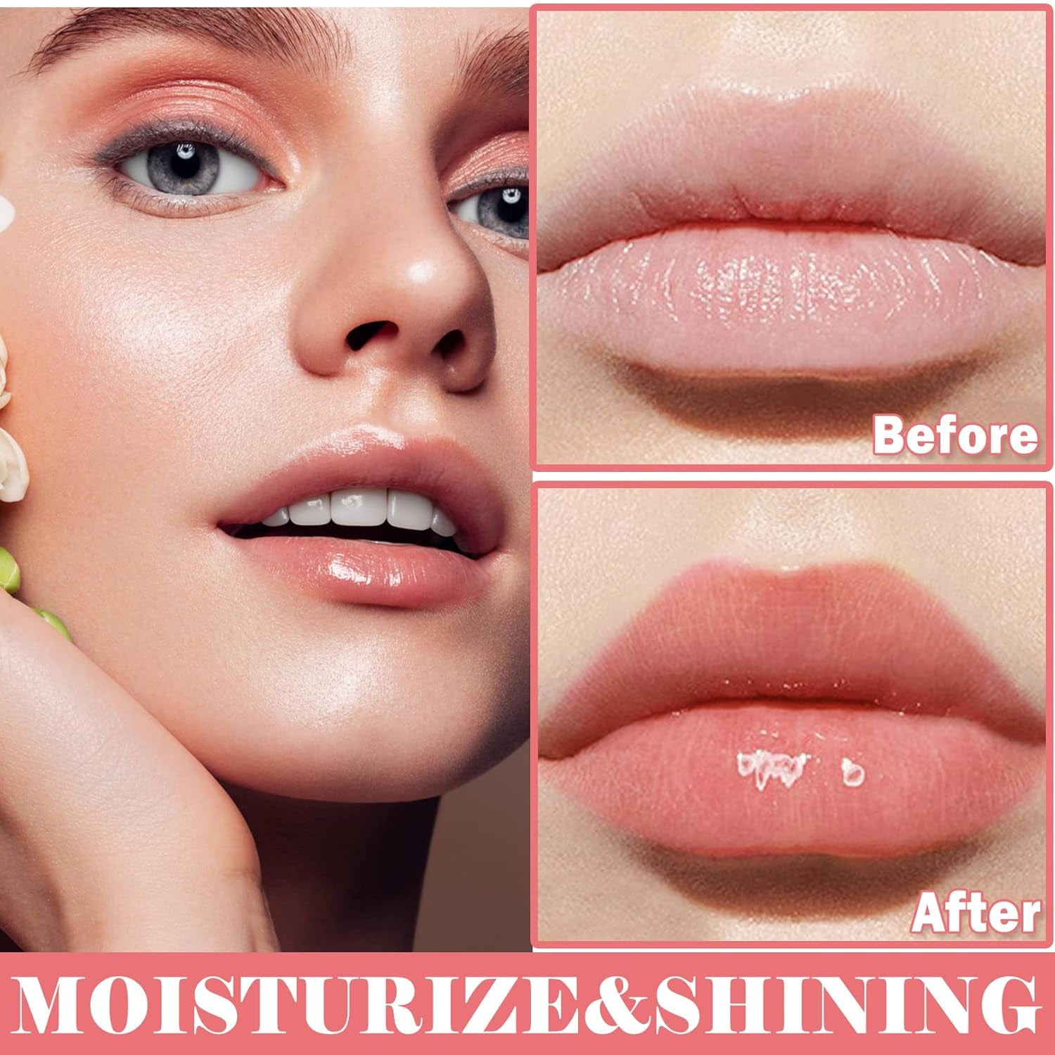 Lip Plumping Gloss Glow Oil Tinted Hydrating Tint Stain Long Lasting Moisturize Glitter Light Clear Balm Not Sticky Reduce Lines - 012 Rose Bean Paste Pink