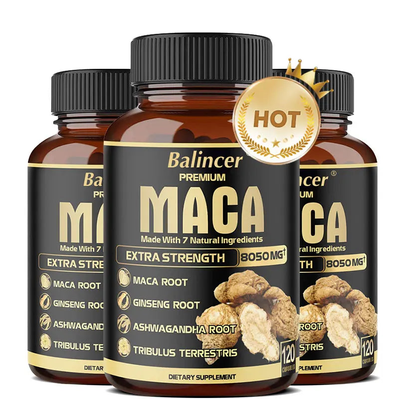 Maca Root Supplement - with Ginseng and Black Pepper Extracts for Energy, Endurance, Muscle Strength and Performance
