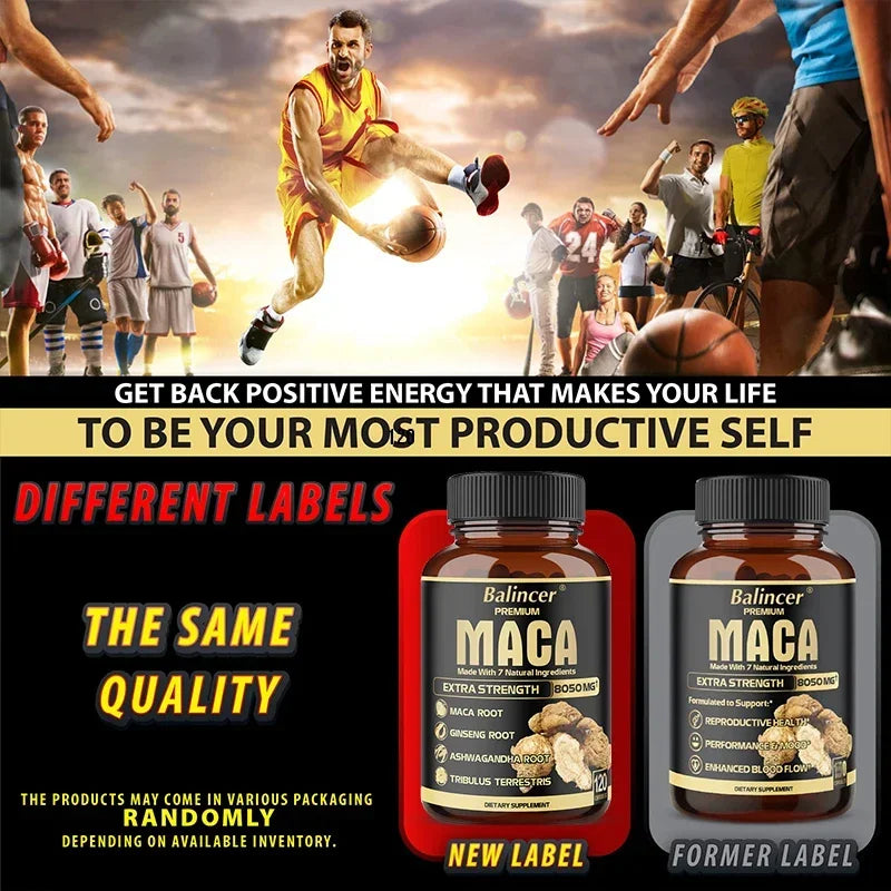 Maca Root Supplement - with Ginseng and Black Pepper Extracts for Energy, Endurance, Muscle Strength and Performance