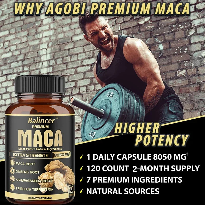 Maca Root Supplement - with Ginseng and Black Pepper Extracts for Energy, Endurance, Muscle Strength and Performance