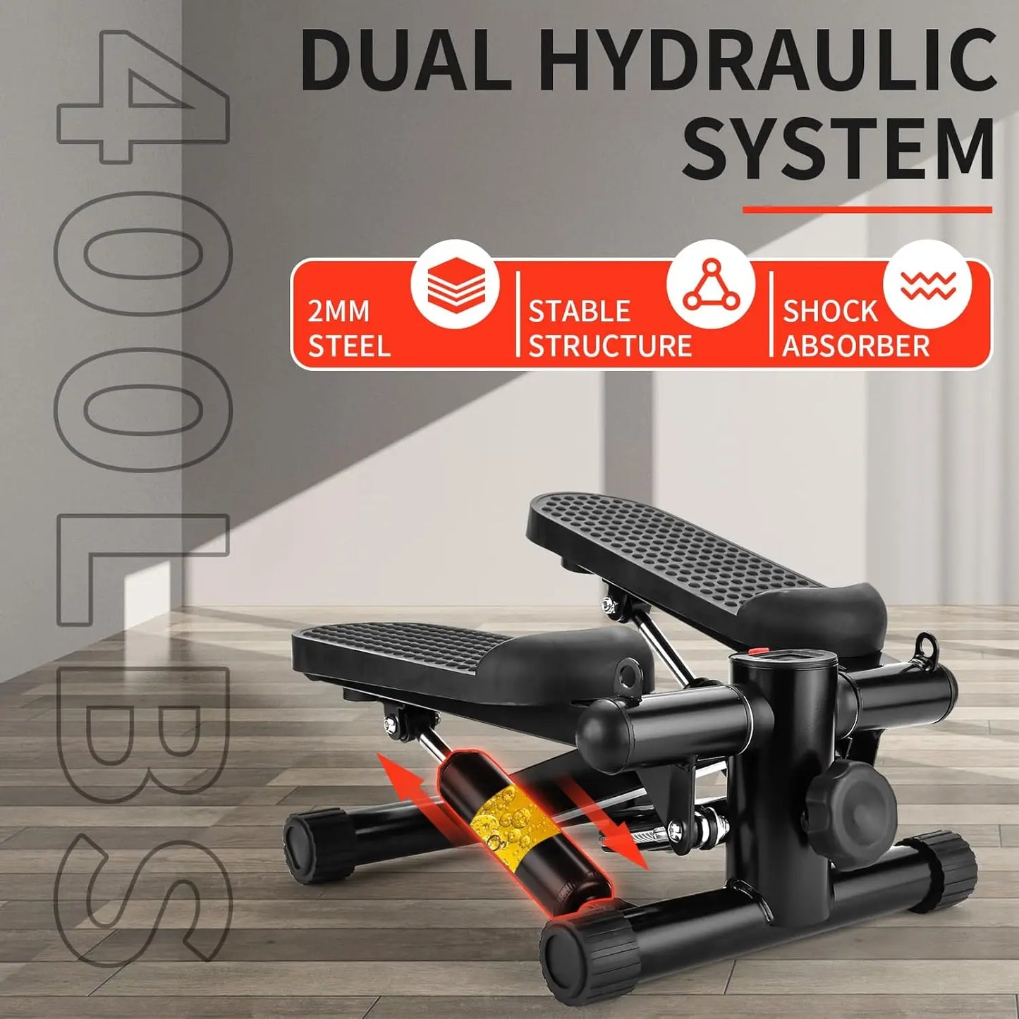 Home Workout Equipment Stair Stepper for Exercise Mini Steppers with Resistance Band Hydraulic Fitness Stepper