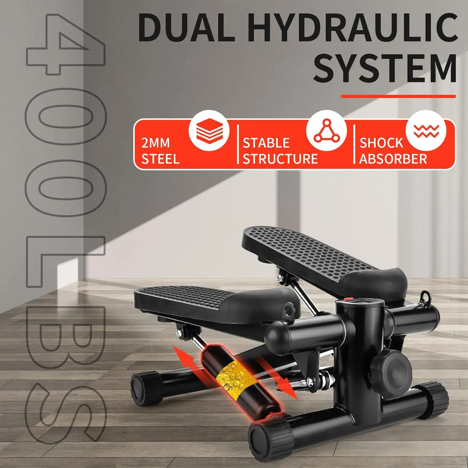 Home Workout Equipment Stair Stepper for Exercise Mini Steppers with Resistance Band Hydraulic Fitness Stepper